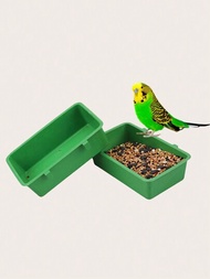 1入綠色鳥飼料碗,鸚鵡沐浴盆塑料食槽盒