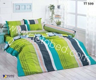 ผ้าปูที่นอนโตโต้ TOTO ขนาด 3.5ฟุต 5 ฟุต และ 6 ฟุต ฝ้ายผสม 40% รหัสสินค้า TT599 ลายทาง  สีเขียว สีเทา สำหรับที่นอนสูง 10 นิ้ว