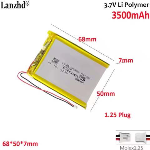 3.7V Lithium Polymer Battery with Molex 1.25 Plug 705068 3500mAh For RG35XX R36S Pda Tablet Pcs Digi