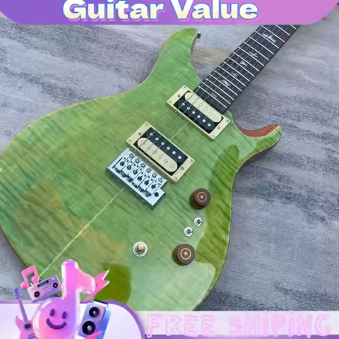 Gloss Fluorescent Green Flame Veneer PRS Electric Guitar HH Pickup Dual Humbucker Pickups Bird Fret 