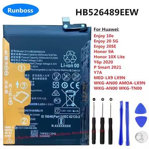 Original HB526489EEW 5000mAh Battery for Huawei Y6P 2020,Y7A,Enjoy 10e , 20 ,20 SE,Honor 10X Lite, H