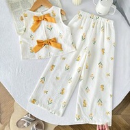 2pcs/Set Young Girl Ditsy Floral Sleeveless Top & Loose Casual Pants Set Two Pieces Outfit Girls Flo