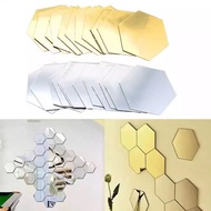 12Pcs 3D Mirror Wall Sticker Hexagon Decorations DIY Removable Living-Room Decal Art Ornaments