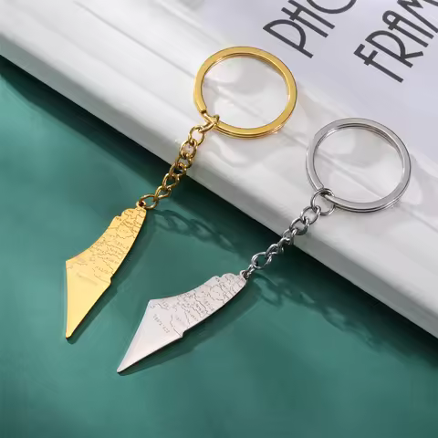 EUEAVAN Israel Palestine Map Pendant Keychain Stainless Steel City Name Map Car Key Ring Jewelry Bir