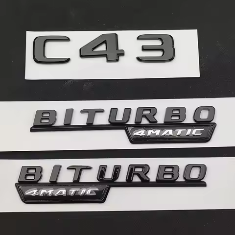 3D ABS Chrome Black C 43 Logo C43 Letters Sticker BITURBO 4MATIC Emblem Car Badge for C43 W204 W205 