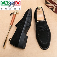 A-6💚Cartelo Crocodile（CARTELO）Loafers Men2024New Trendy British Frosted Suede Leather Shoes Men's Hidden Height Increasi