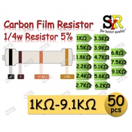 1K ohm~9.1K ohm 10 Pcs / 50 Pcs Carbon Film Resistor Perintang 1/4Watt 0.25w 5% - Electronic Compone