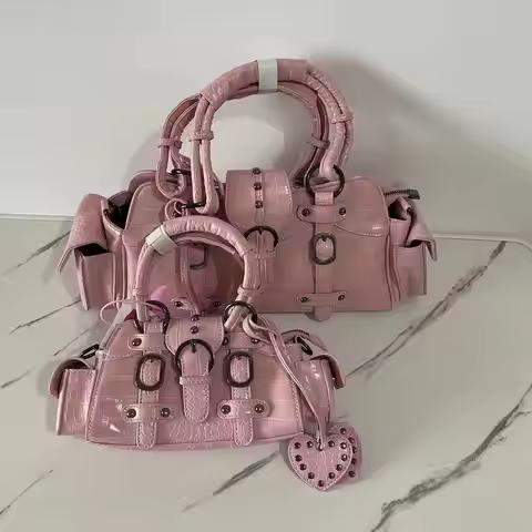 JIAERDI Vintage Pink Messenger Bag Women Y2k Grunge Rivet Handle Crocodile Luxury Designer Bag Femal