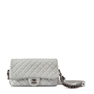 Chanel Metallic Silver Quilted Caviar Leather Casual Rock Single Flap Bag Ruthenium Hardware, 2016