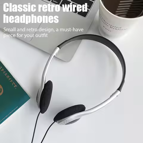 Stylish retro portable wired headphones 3.5mm over-ear sports headphones Compatible with computers, 