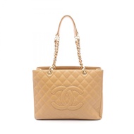 【二手】香奈兒 Matelassé Grand Shopping Tote Bag GST A20995 米色魚子醬紋小牛皮 GST 鏈條手提包 女士