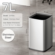 EKO Open Top Dustbin with Removable Inner Basket Square Small Stainless Steel Garbage Rubbish Bin 7L