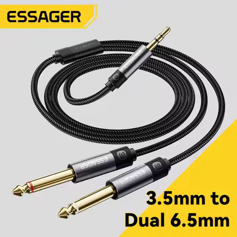 ESSAGER 3.5mm to Dual 6.5mm TRS Stereo Cable Adapter Audio Jack AUX Cable for Mixer Amplifier Speake