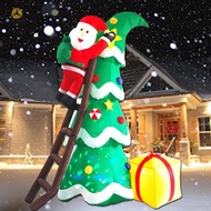7FT Inflatable Santa Climbing Christmas Tree with Gift Bag - Outdoor Light-Up Yard Decoration