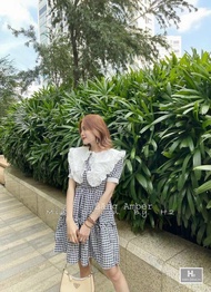 [Voucher 50k Freeship Max 0 đồng toàn quốc]Đầm caro nữ tay phồng đầm nữ mặc đi chơi cổ bèo đầm vinta