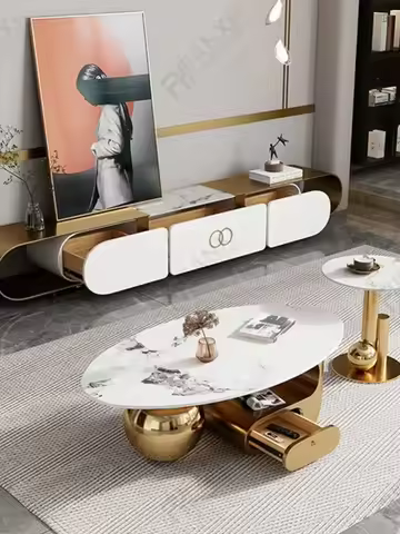 *Household Living Room Furniture Spirit Center Smart Marble Coffee Table Set Gold Stainless Steel Co