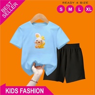 Setelan Celana Pendek Anak 5-15 Tahun Motif Rabbit Full Off Smiles