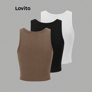 (Trendy) Lovito Casual Plain Basic High Stretch Tank Top for Women L77ED387