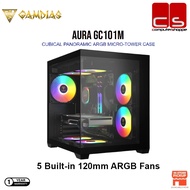 GAMDIAS AURA GC101M CUBICAL PANORAMIC ARGB MICRO-TOWER CASE (PRE-Installed 5 ARGB Fans)