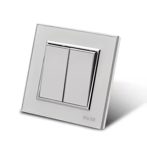 WESA Mirror Acrylic White Wall Rocker Switch Flame Retardant Panel 2 Gang 1 Way Wall Switch On / Off