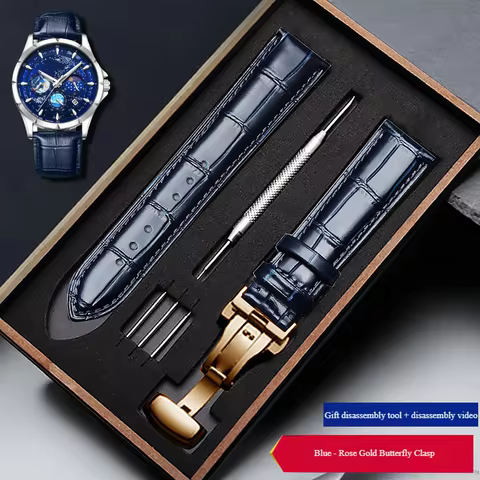 12mm-24mm blue top layer cowhide strap paired with gift box suitable for Seiko Longines Omega