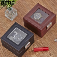 QETIO Watch Box, Wood Leather Watch Storage Box, Portable 1 Watch Slot Watch Collection Box Gift