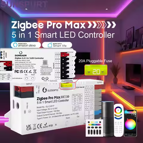 GLEDOPTO ZigBee 3.0 Pro+ 5 in 1 LED Strip Controller 20A Max RGBCCT/RGBW/RGB/CCT/Dimmer Alexa Homey 