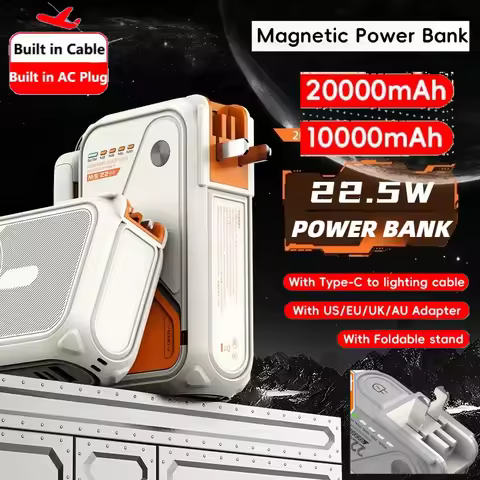 20000mAh Magnetic Wireless Power Bank Stand 10000mAh Portable USB Cable Fast Charging External Batte