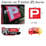 Interior car P universal sticker JPJ Ukuran JPJ Compliance P Lesen