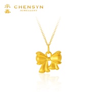 CHENSYN 硬金 999.9/24K Pure Hard Gold 999 Gold Ribbon Bow Gold Pendant Charm Bead Emas 999足金蝴蝶结金吊坠项链