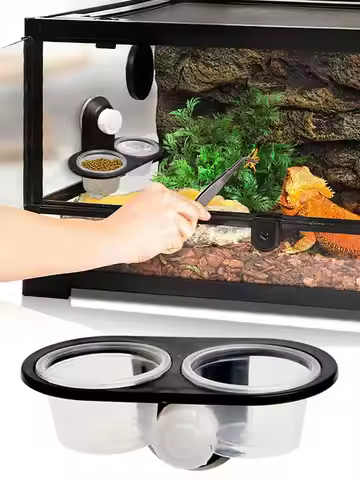 Gecko Feeder Ledge with Detachable Suction Cup Reptile Feeding Dish for Lizard Tortoise Spider Repti
