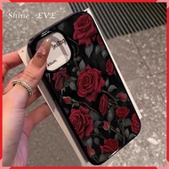 Para sa iPhone 16 Case 15 14 13 12 11ProMax Dark Red Roses Pattern 7 8 Plus Transparent acrylic shoc