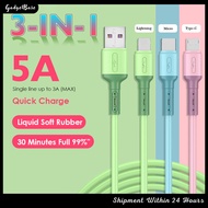 5A Fast Charging 3IN1 Mobile Phone DATA CABLE Compatible To Phone/Android/Type C Memuatkan Kabel Dat