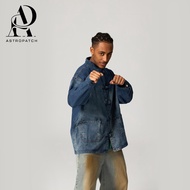 ASTROPATCH Men’s Modern Chinese Style Denim Jacket – Unique Tie-Dye Design with Traditional Button