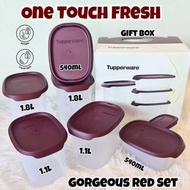 One Touch Fresh Small Square Set Tupperware (maroon)