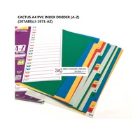 CACTUS A4 PVC COLOUR INDEX DIVIDER - A-Z COLOURS PVC INDEX DIVIDER **A4 PVC INDEX DIVIDER (A-Z)