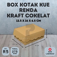 Cake Box (R5) Brown Kraft Lace size 12x16x6.5 cm Thickness 275gsm Fits Aqua Glass | Snack Box Cake B