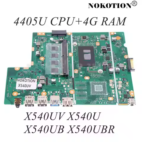 X540UV MAIN BOARD For ASUS X540U X540UB X540UBR Laptop Motherboard SR2EX 4405U CPU DDR4+4G RAM
