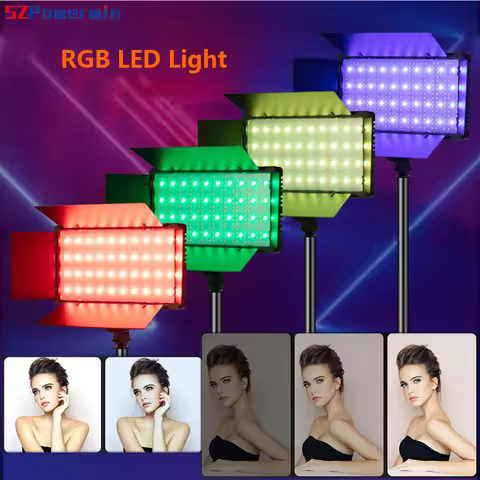 Powerwin 40W 600 Beads RGB LED Video Light Panel Bi-Color Photo Studio Photography Lamp Barn Door RA