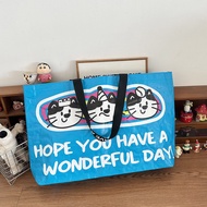 Ins Style Cute Cat Cat Large Size Woven Shoulder Bag Large Capacity Shopping Bag Tote Bag Environmen