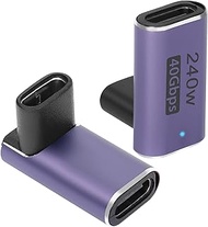 QIANRENON USB4.0 C Female 90 Degree Angle Adapter Coupler 240W 40Gbps Type C 4.0 Female to Female Ri