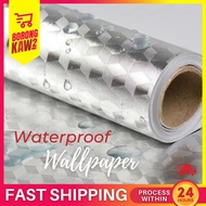 ( 40cm x 2m / 3m) Aluminium Foil Kitchen Wallpaper Square Pattern Water Heat Resist Stove Cabinet