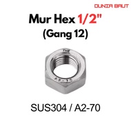 SS304 Nut 1/2 Gang 12 Stainless Steel Nut 1/2 Hex Nut 1/2 SUS304 / A2-70