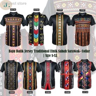 ◙☄▦🔥ReadyStock🔥 Unisex Baju batik jersey traditional etnik sabah sarawak-Collar Dewasa Lelaki Peremp