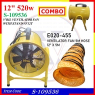 V'RIL 520W Portable Ventilator & Blower Fan 12 Inch VF12T C/W 5M HOSE / E020-456 FAN / S-109536 W/ST