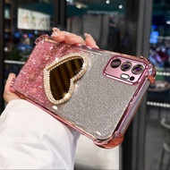 Case For OPPO Reno 6 5G Anti vibration soft shell with mirror makeup stand function mobile phone sof