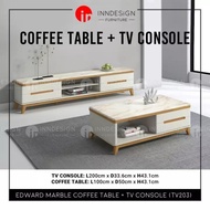 TV203/139 Marble Top TV Console / Coffee Table With Drawer / TV Cabinet
