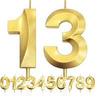13th Birthday Candle, 3D Design Gold Glitter Number Candles, Cake Topper Decorations, Cake Candle fo