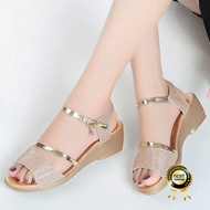 FS4 [LS] Sandal Perempuan Plus Size Kasut Bata Wanita Raya Flat Large Size Ladies Word Buckle Wild Toe Mother Shoes (size 35-41)