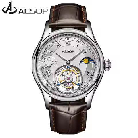 AESOP Real Flying Tourbillon Moonphase Watch Luxury Multifunctional Mechanical Wristwatch Sapphire W